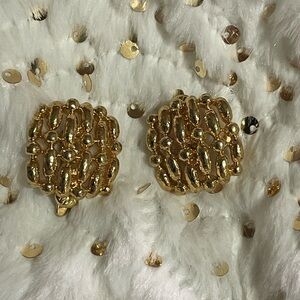 Trifari Vintage Retro Gold Textured Clip-On Earrings